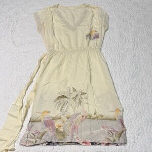 Vintage Cream Dress with Bird Print